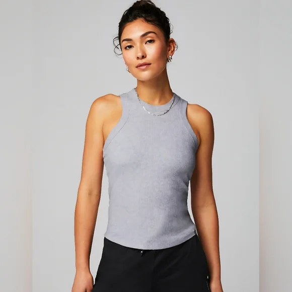 Fabletics Light Gray Ribbed Racerback Tank - Picture 1 of 5
